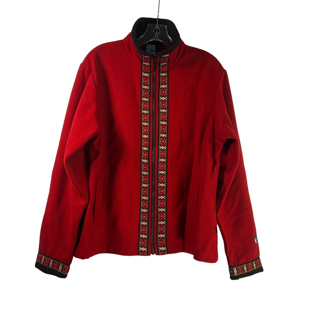 Alfwear Kuhl Bergan Wool Red Nordic Trim Full Zip Fleece Jacket Made in Canada L